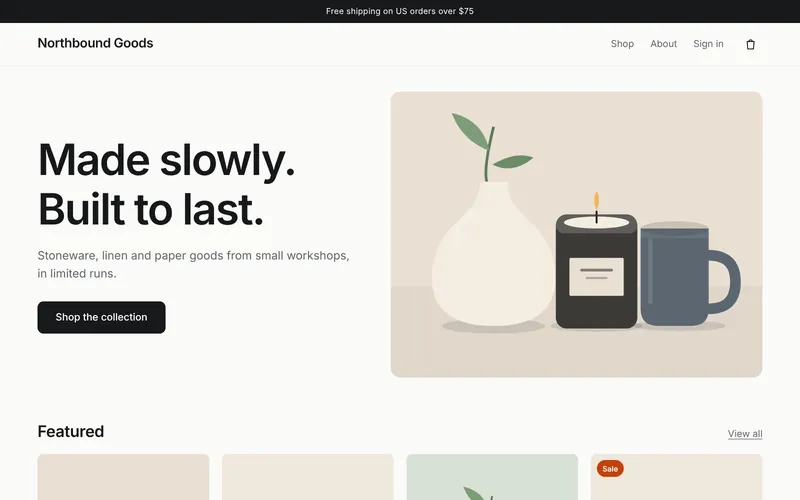 The homepage of the Tillkit demo store