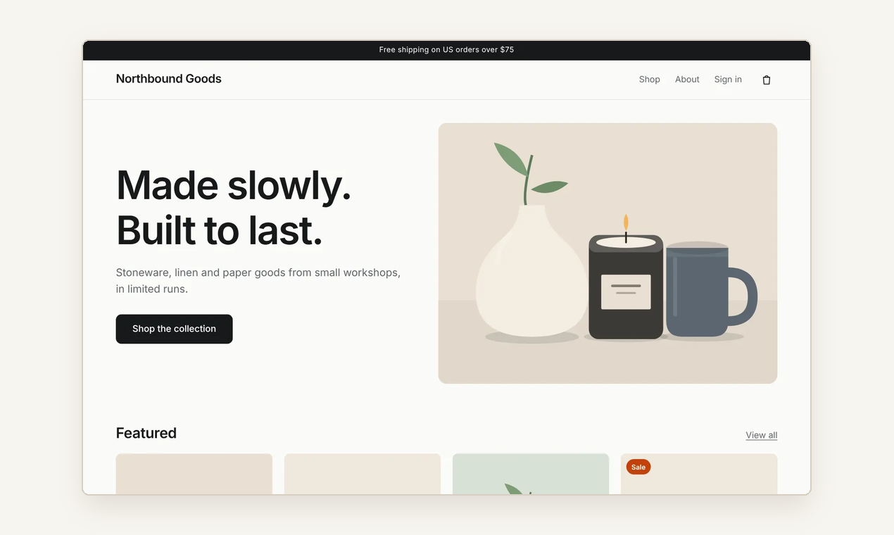 The demo store's homepage