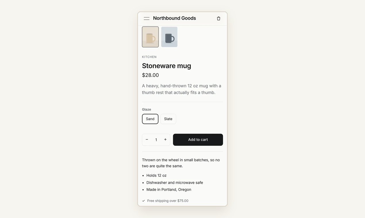 A product page on a phone