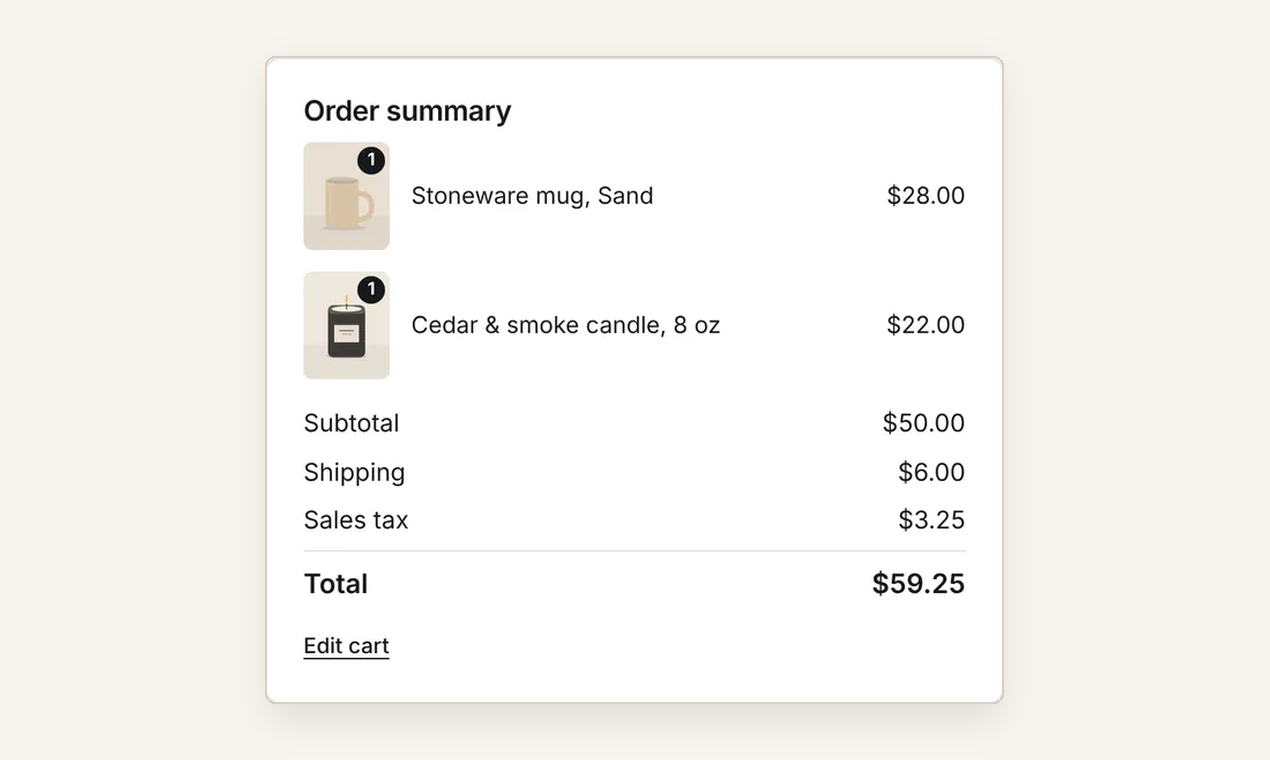 Checkout order summary with sales tax